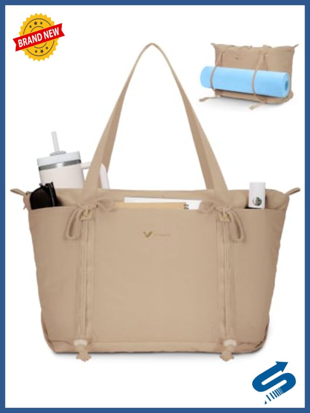 Nylon Puffer Tote Bag with Yoga Mat Holder - Pilates Gym Shoulder Bag